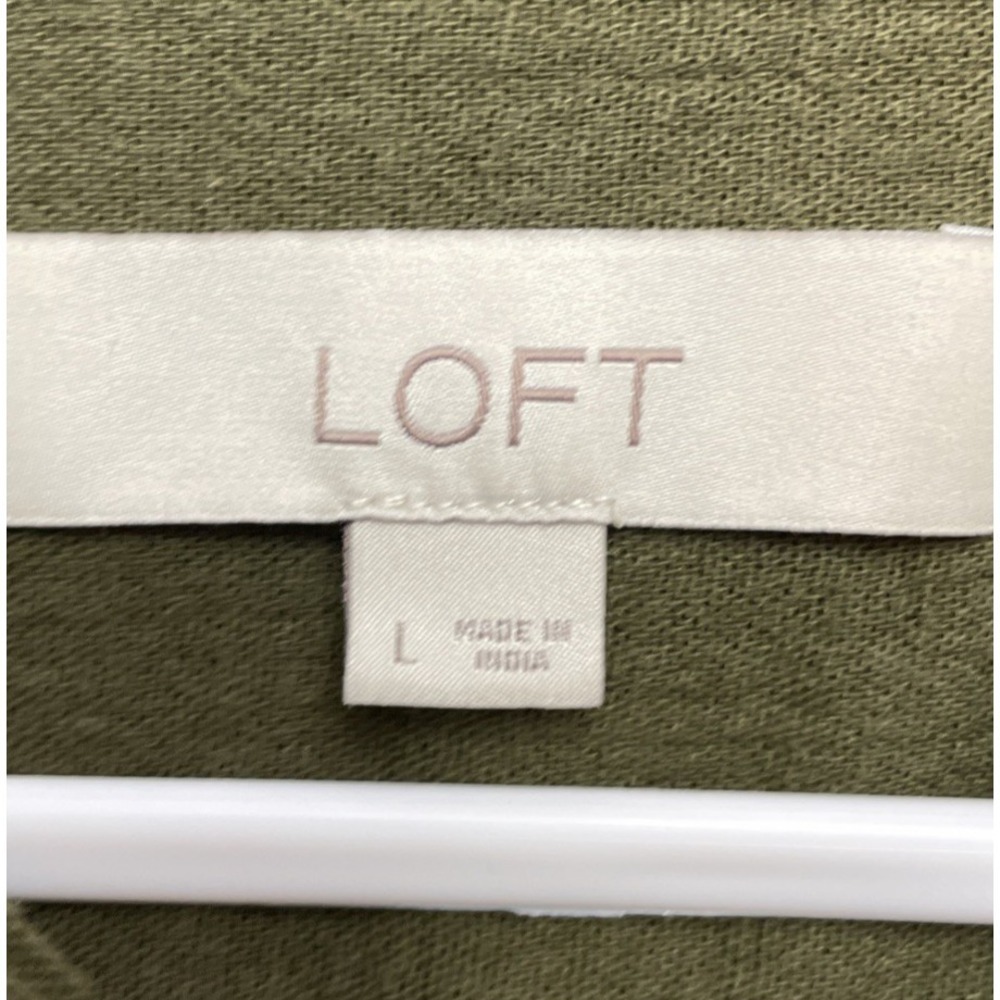 Loft Ann Taylor Womens 100% Cotton Gauze Shirt Dress Sz L Army Green Minimalist - Picture 3 of 8